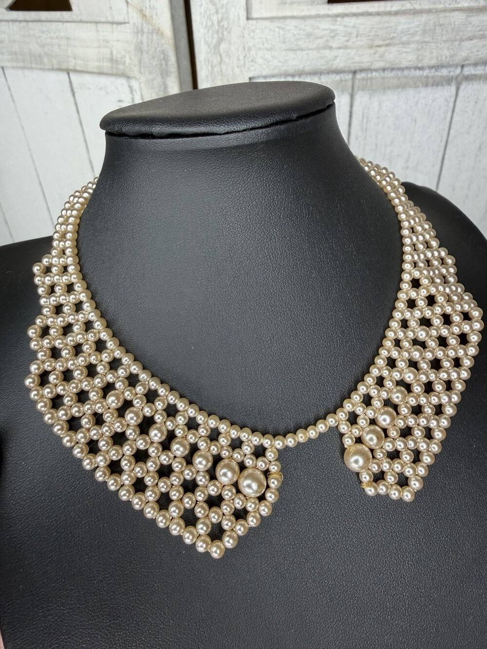 VINTAGE Statement Ivory Pearl Bib Collar Necklace 50s 60s Hollywood Glam